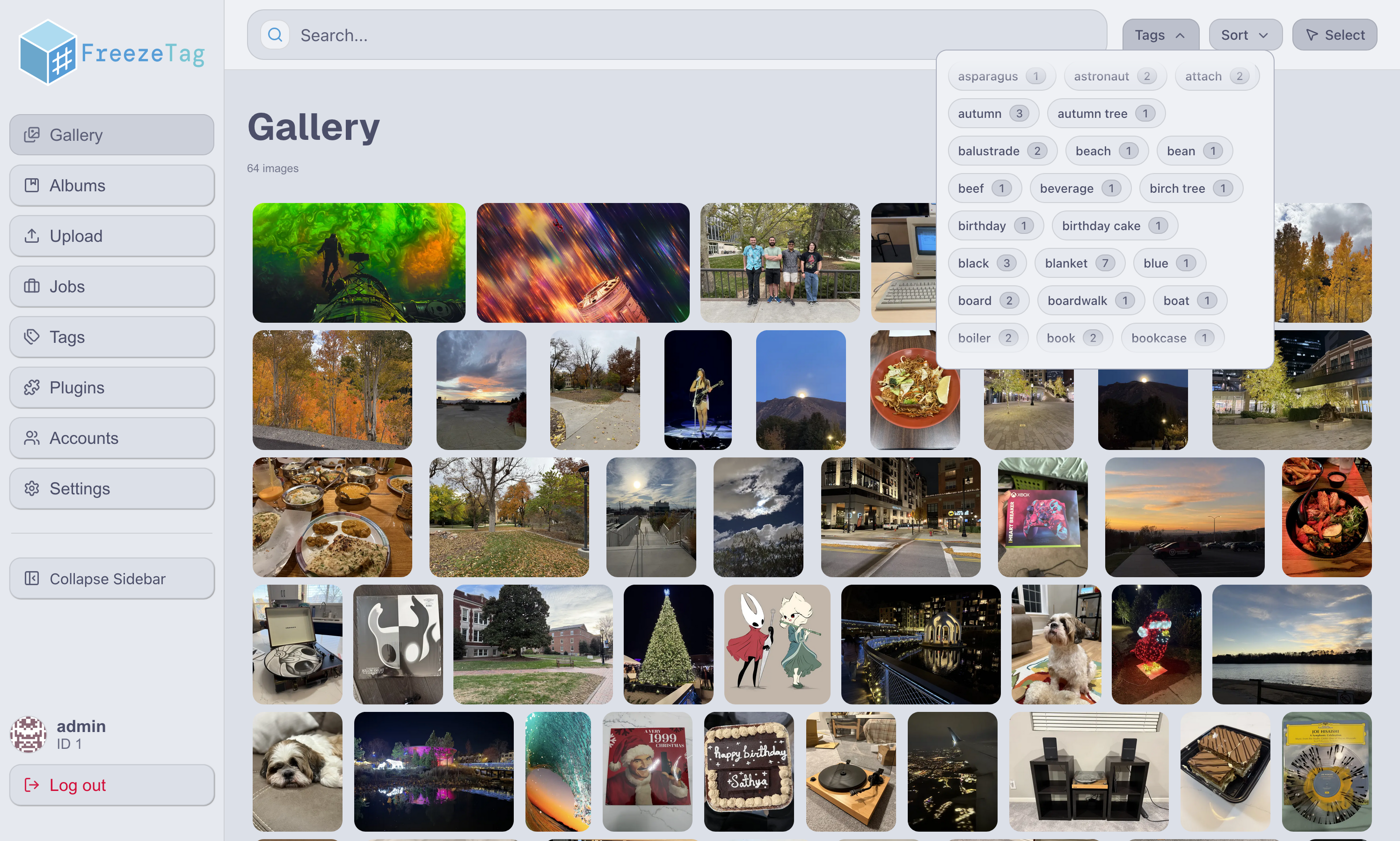 Screenshot of Gallery with Tags Dropdown